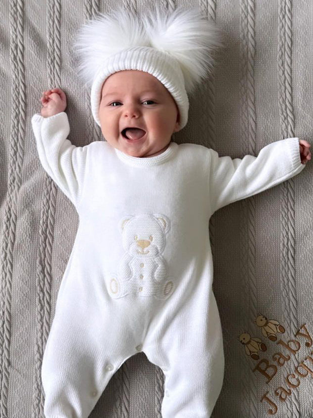 Unisex Baby White Knitted Teddy Babygrow