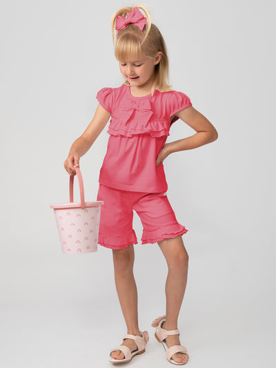 Caramelo Junior Girl Hot Pink Frill Short Set With Bow