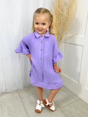 Girls Frill Shirt Dress - Lilac