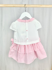 Toddler Girl White & Pink Striped Bow Dress