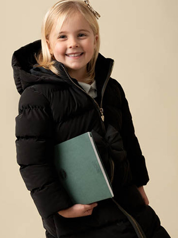 Black Matte Puffer Jacket with Bow
