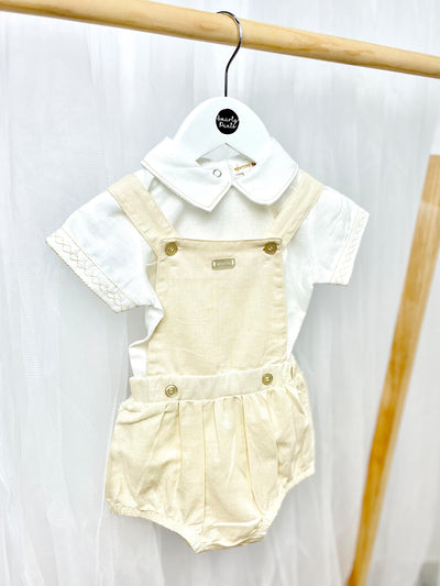 Beige and White Top and Dungaree Set
