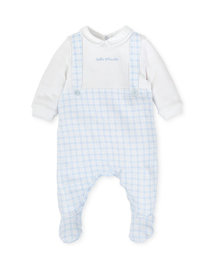 Tutto Piccolo Blue and White Check Dungaree Look Babygrow