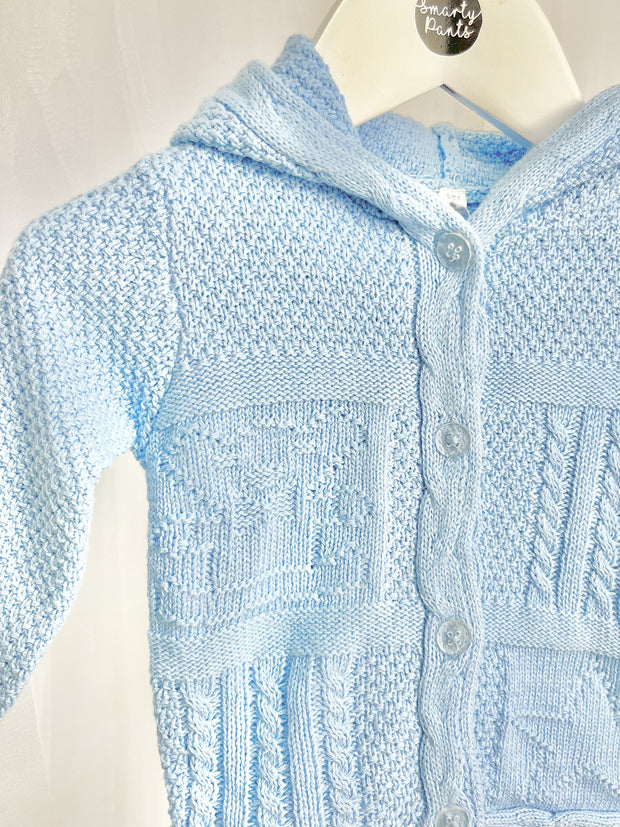 Blue Knitted Hooded Cardigan