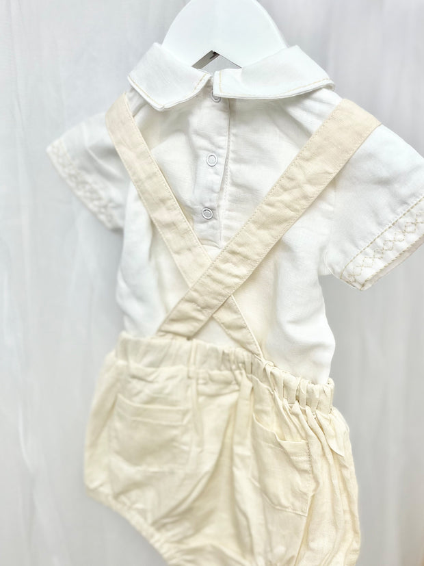 Beige and White Top and Dungaree Set
