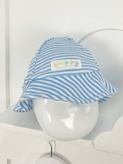 Baby Girl Blue and White Stripe Romper with Sun Hat