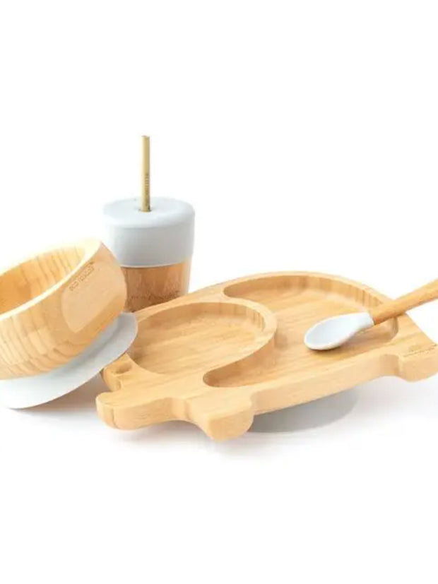 Bamboo Elephant Plate, Straw Cup, Bowl & Spoon Gift Set