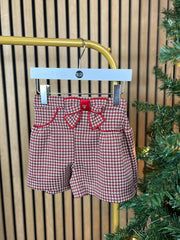Mayoral Junior Girl Red & Beige Dogtooth Shorts