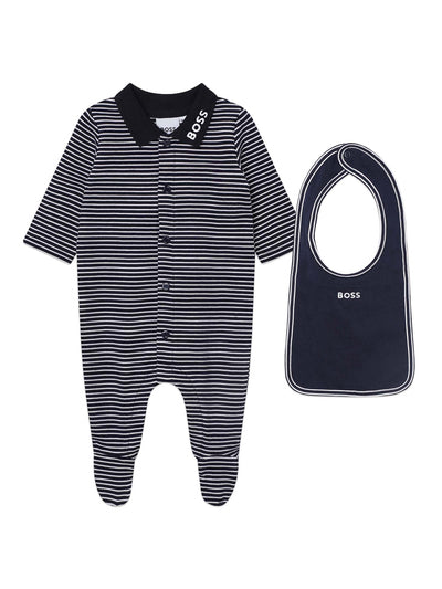 BOSS Navy & White Stripe Babygrow & Bib Set