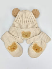Teddy Bear Hat & Mitts Set