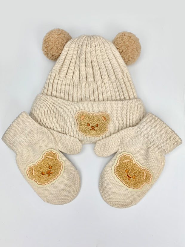 Teddy Bear Hat & Mitts Set