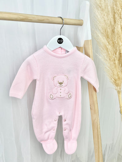 Baby Girl Pink Knitted Teddy Babygrow