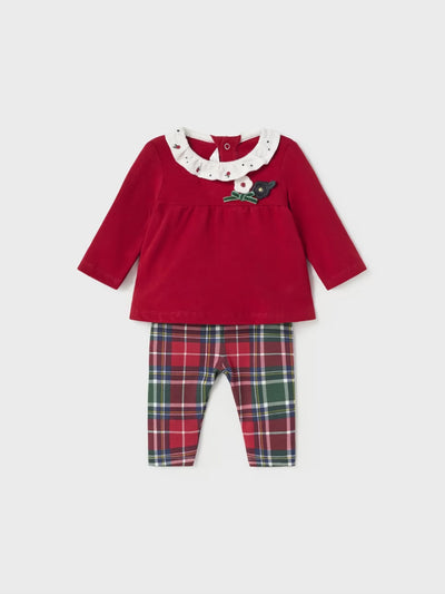 Mayoral Baby Girl Red & Green Tartan Outfit Set