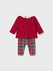 Mayoral Baby Girl Red & Green Tartan Outfit Set