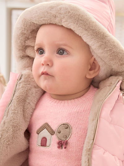 Mayoral Baby Girl Pink & Cream Fluffy Reversible Coat