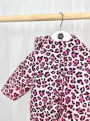 Pink Leopard Print Hooded Puffer Jacket
