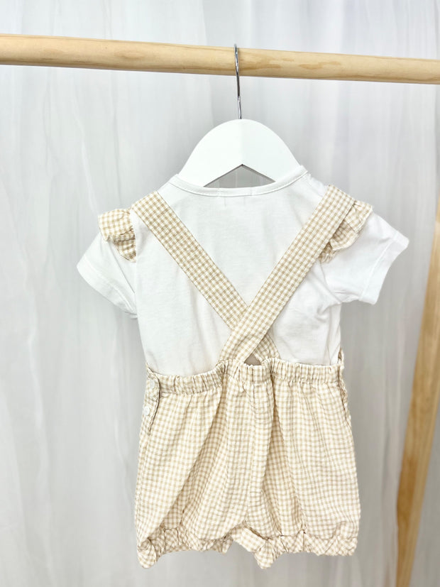 Pastels & Co Beige Gabby Check Dungaree Set