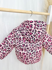Pink Leopard Print Hooded Puffer Jacket
