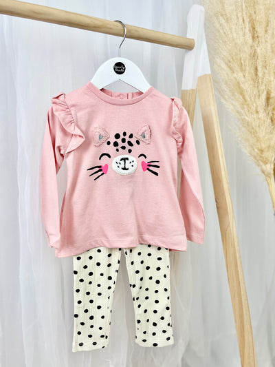 Toddler Girl Pink & Dotty Cat Legging Set