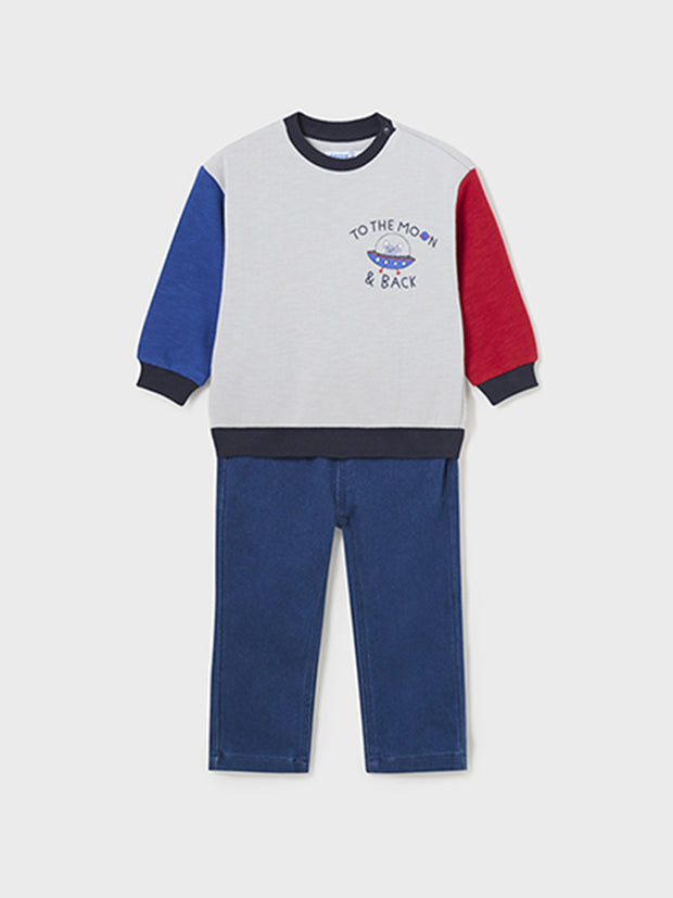 Mayoral Toddler Boy  Grey, Red & Navy Outfit Set