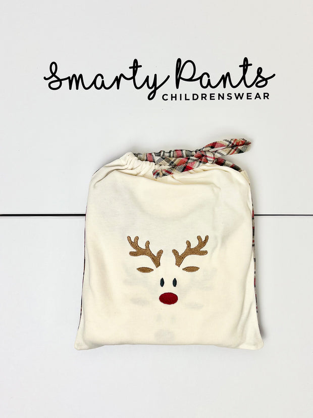 Baby Gi Frilly Cream & Tartan Reindeer Pyjama Set