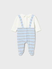 Mayoral Baby Boy Blue & Brown Stripe Dungaree-Look Babygrow
