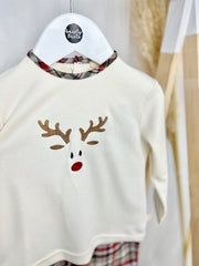 Baby Gi Cream & Tartan Reindeer Pyjama Set