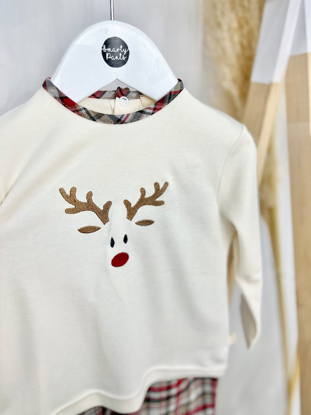 Baby Gi Cream & Tartan Reindeer Pyjama Set