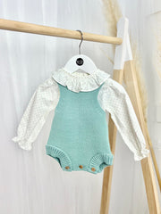 Green Knitted Romper & Teddy Cardigan Outfit Set