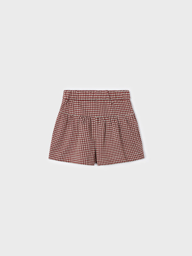 Mayoral Junior Girl Red & Beige Dogtooth Shorts