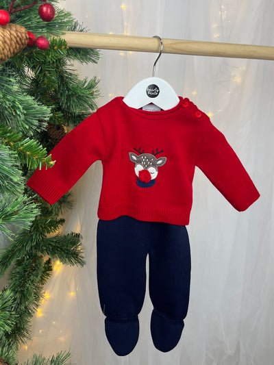 Red & Navy Knitted Rudolph Outfit Set