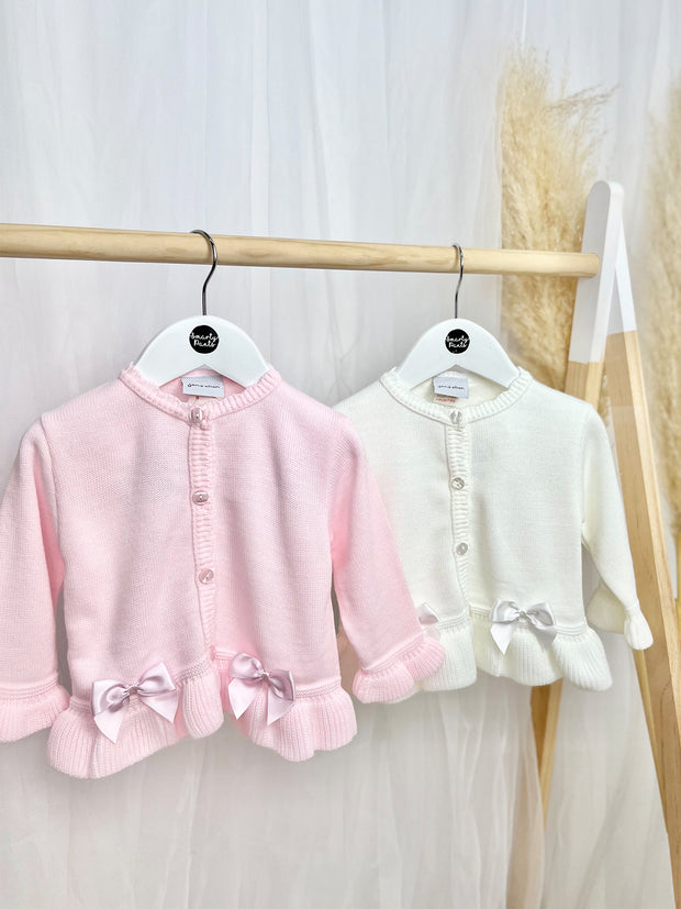 Knitted Cardigan with Satin Bows - 2 Colours