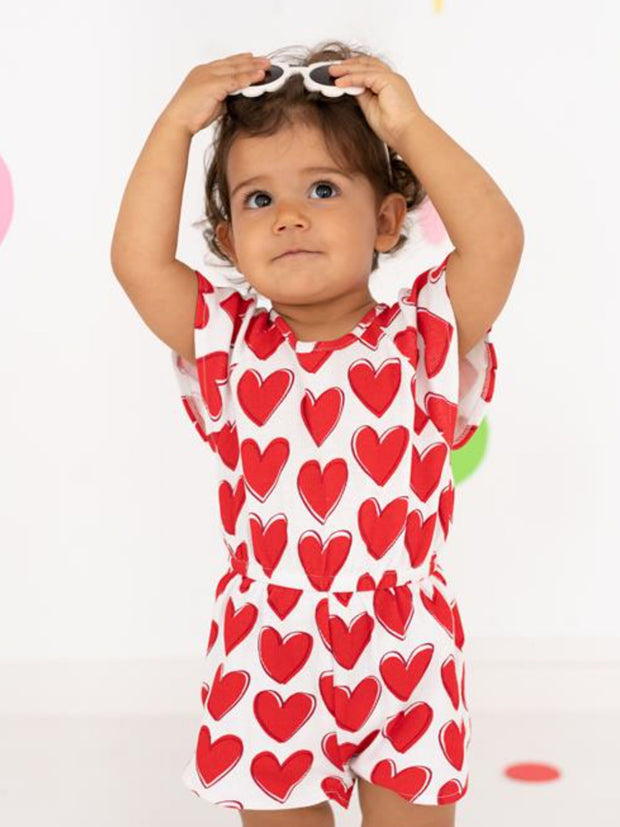 Toddler Girl Red & White Heart Playsuit