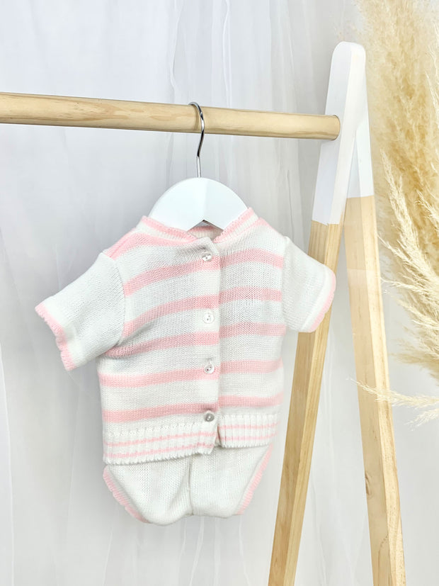 Pink & White Stripe Bunny Outfit Set