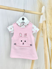 Pink & Floral Flopsy Bunny Pinafore Outfit Set