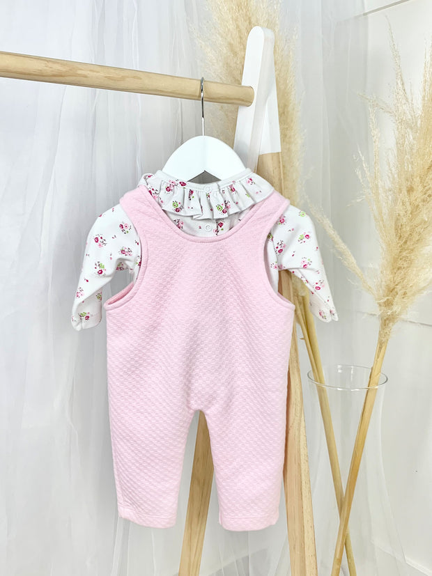 Pink & Floral Flopsy Bunny Dungaree Outfit Set