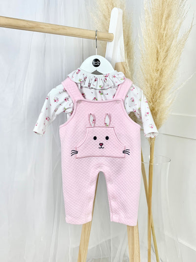 Pink & Floral Flopsy Bunny Dungaree Outfit Set