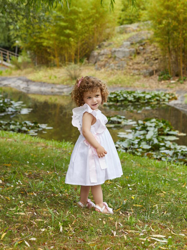 Girls White Flower Dress With Bows
