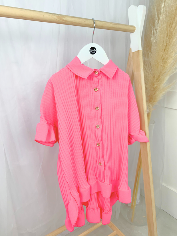 Girls Frill Shirt Dress - Pink