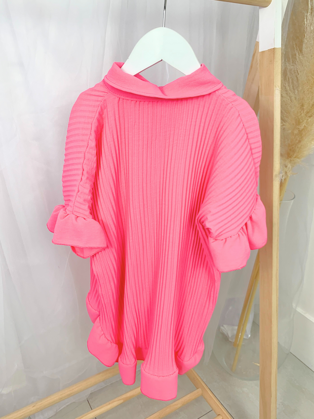 Girls Frill Shirt Dress - Pink
