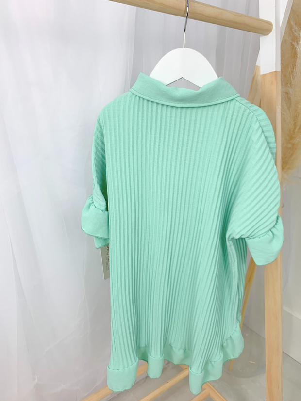 Girls Frill Shirt Dress - Mint