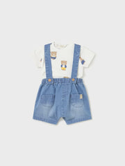 Mayoral Baby Boy Teddy Top and Denim Dungaree Outfit Set - 2 Colours