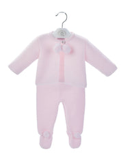 Pink Knitted Pom Pom Jacket and Trouser Set