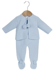Blue Knitted Pom Pom Jacket and Trousers Set