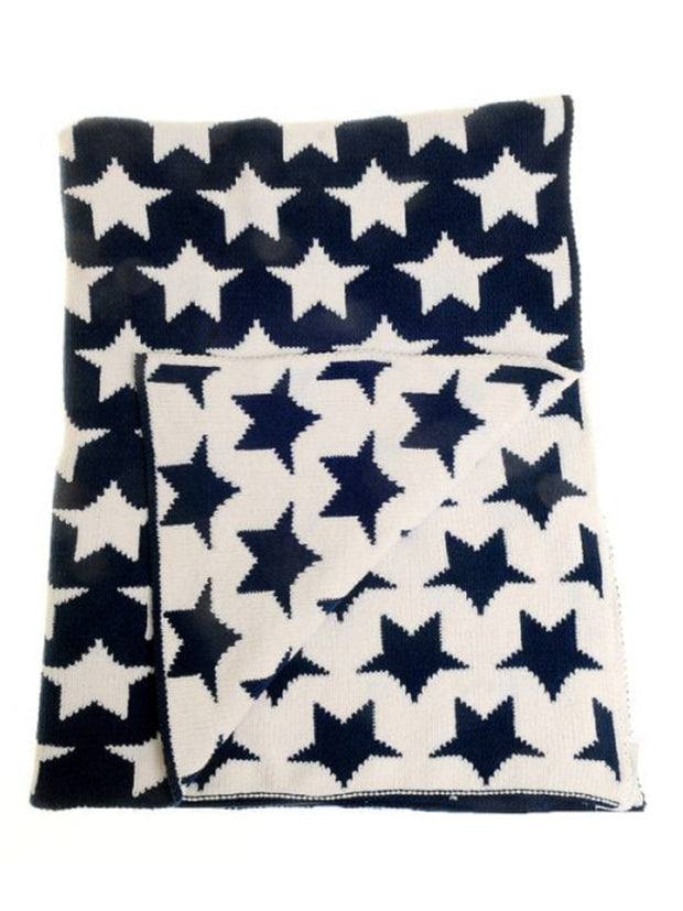 Navy and White Star Chenille Blanket