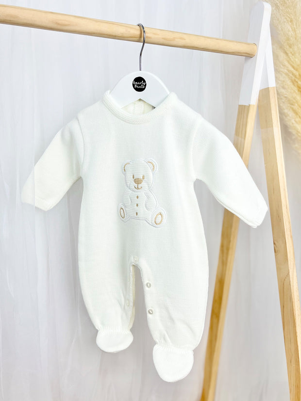 Unisex Baby White Knitted Teddy Babygrow