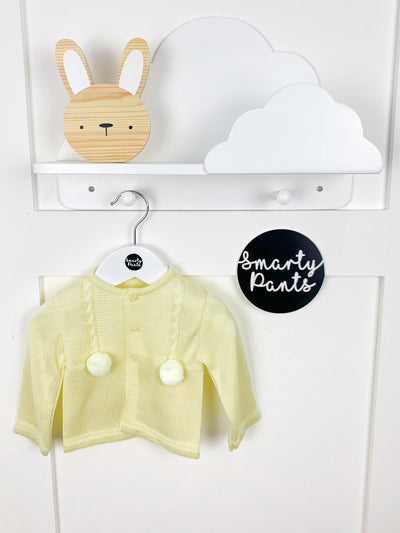 Yellow Knitted Button-Up Pom Pom Cardigan