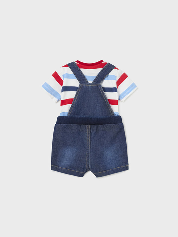 Mayoral Baby Boy Stripe Top with Denim Dungarees Outfit Set - 2 Colours