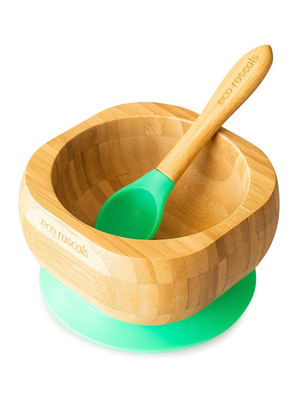 Bamboo Suction Bowl & Spoon Set - 6 Colours