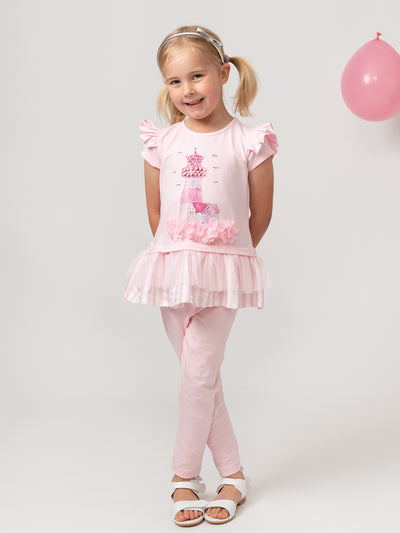 Caramelo Toddler Girl Pink Diamonte Light House Legging Set